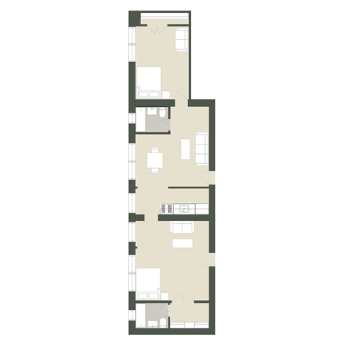 Floor plan for 1 bed, 1 bath, 376 sqft